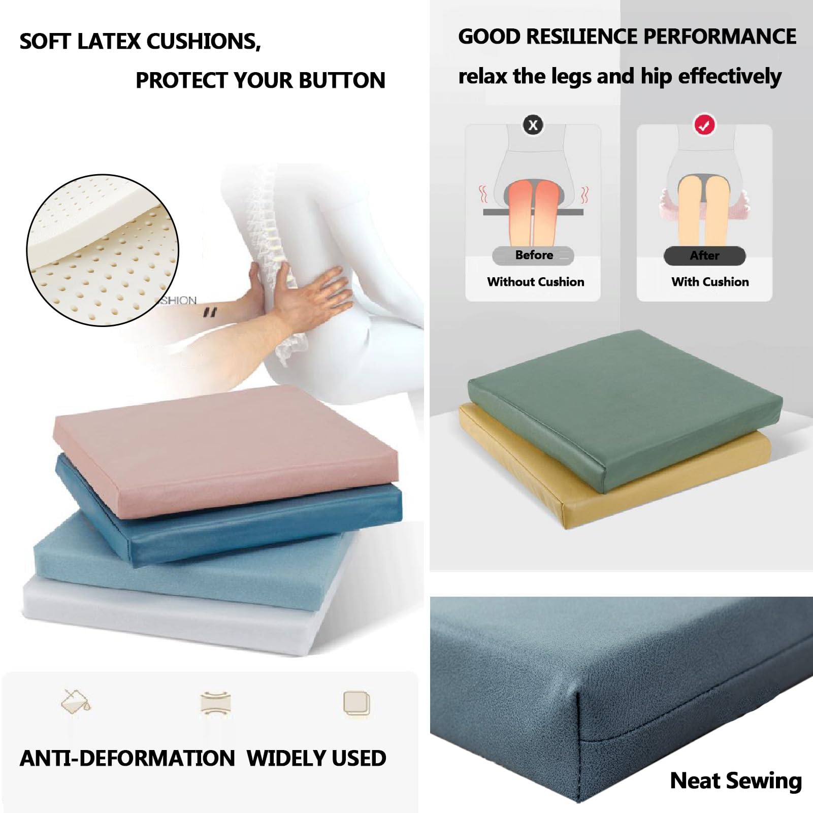Cojín de gel para el dolor de cadera, antideformación, de látex, acolchado para silla de ordenador, asiento de coche, silla de ruedas, tatami, todas las estaciones, cojín de silla 100% látex