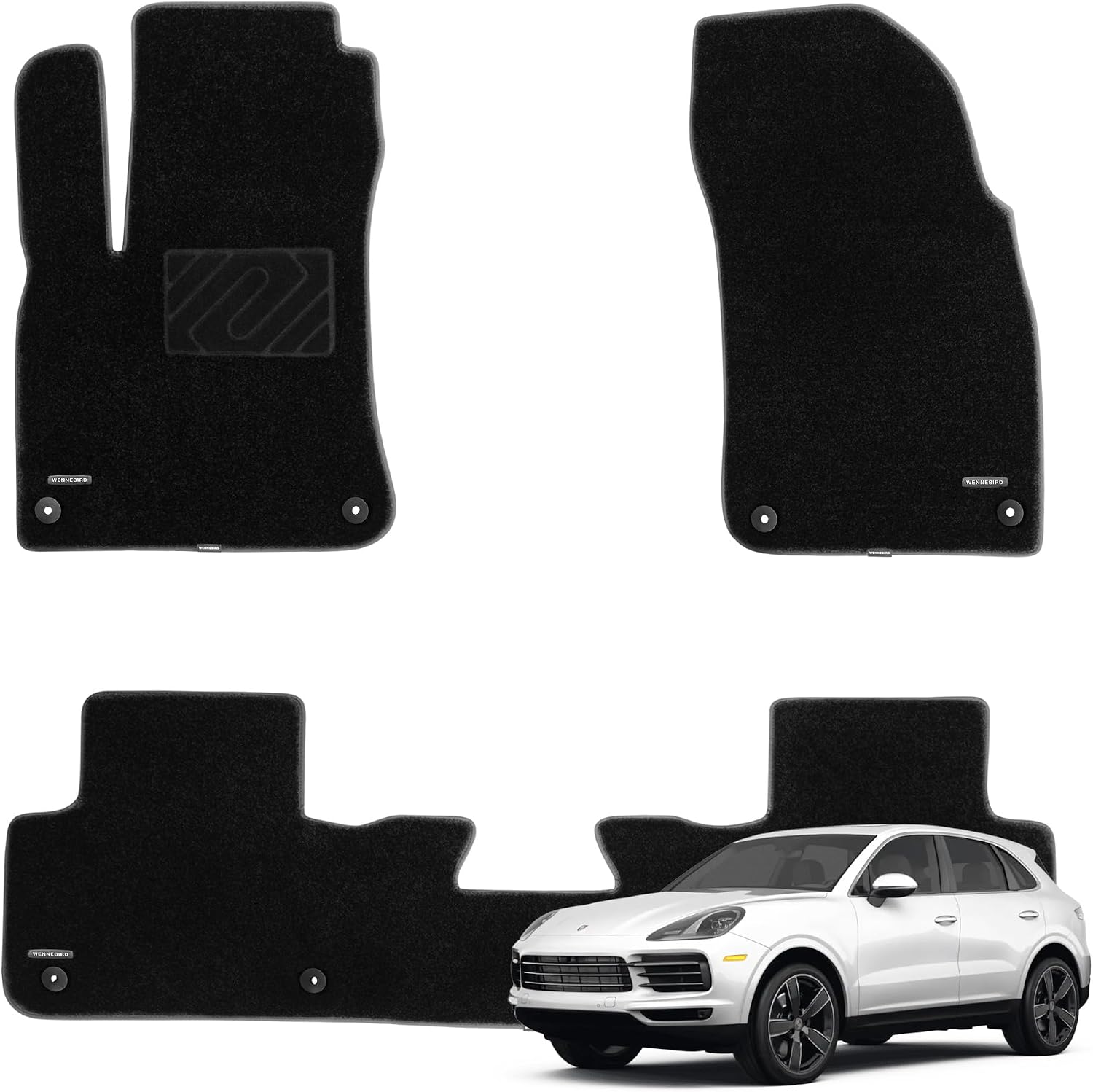 WENNEBIRD Superior Carpet Floor Mats for 2019-2026 Porsche Cayenne, 0.5-Inch Ultra-Thick, Noise-Reducing, All-Weather Waterproof Anti-Slip – 3-Pc Set