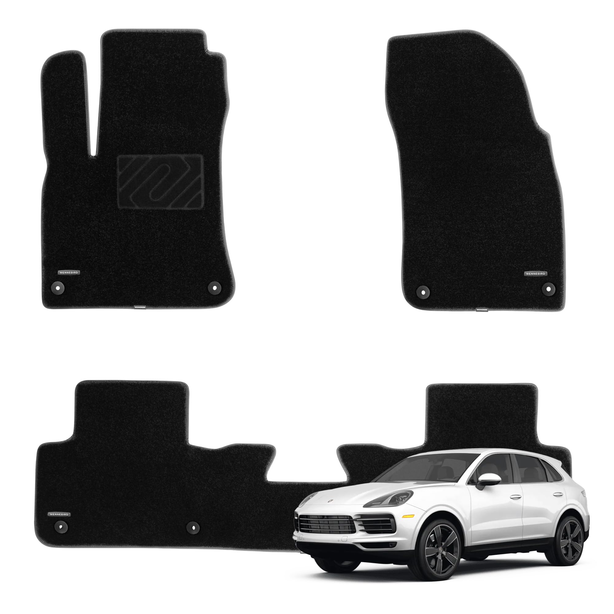 WENNEBIRD Superior Carpet Floor Mats for 2019-2026 Porsche Cayenne, 0.5-Inch Ultra-Thick, Noise-Reducing, All-Weather Waterproof Anti-Slip – 3-Pc Set