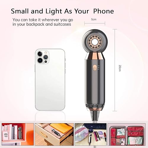 Miniatura 3 de Secador de pelo portátil - Secador de pelo con control de calor constante de 800 W, protege el cabello, con enchufe de seguridad ALCI de alto flujo