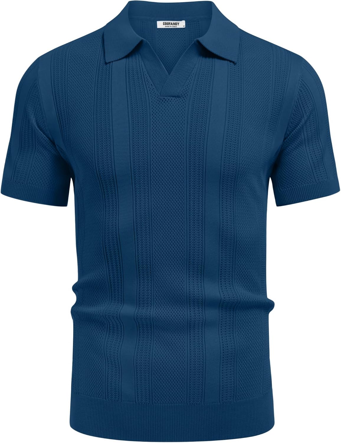 COOFANDY Mens Knit Polo Shirts V Neck Textured Polo Shirts Short Sleeve Breathable Polo Casual Collared T Shirt Fashion Tops - Image 7