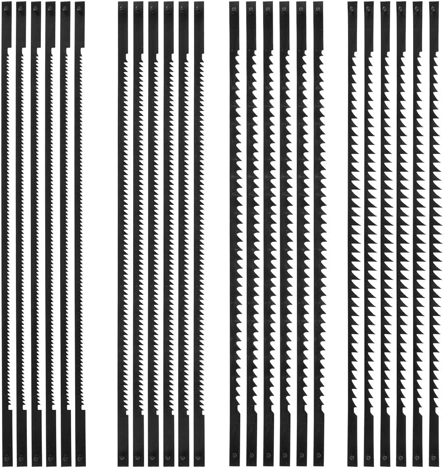 24 Pcs Carbon Steel Scroll Saw Blade High Toughness Fine Cut Craft Strong Hardness Fretsaw Blade with Pin 10/14/18/24 T