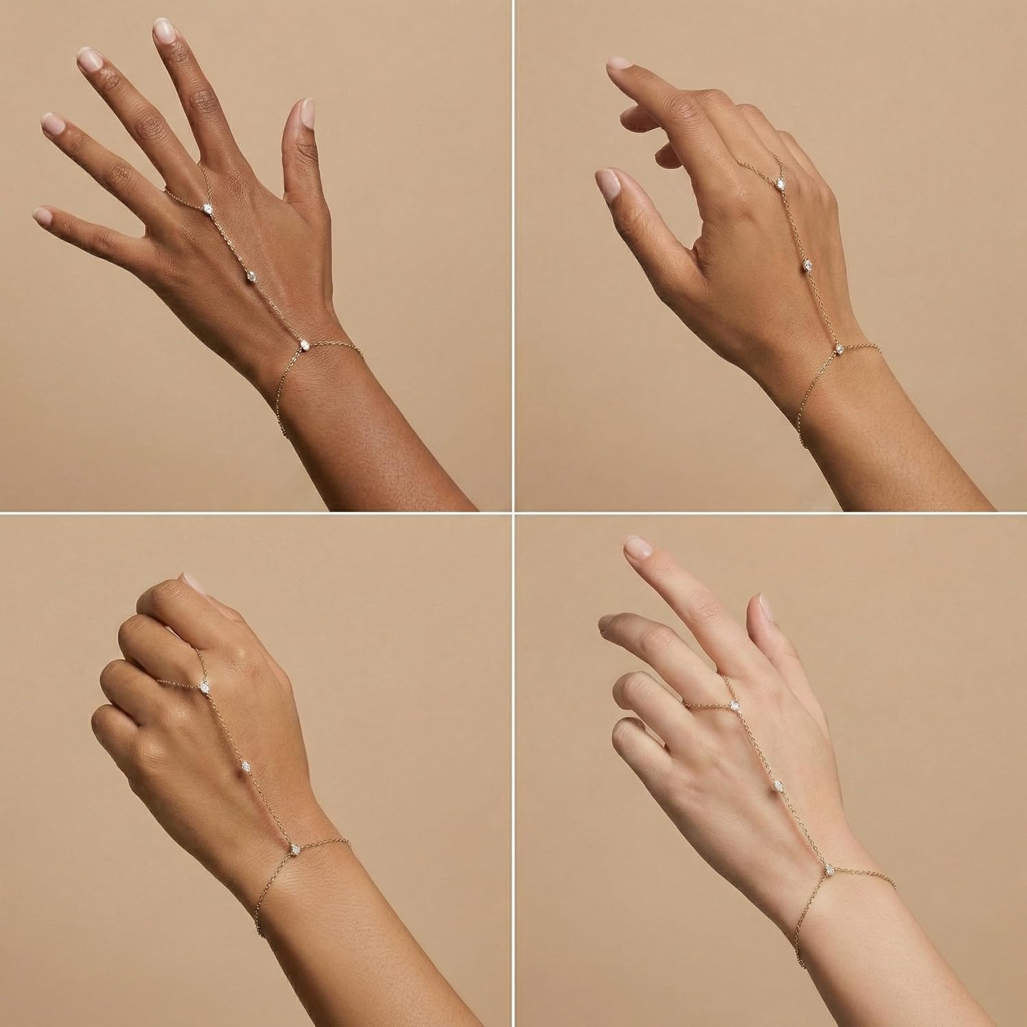 Faire de la Mode Waterproof Droplet Hand Chain – 14k Gold PVD Plated Stainless Steel Bracelet Ring with Pear Cut CZ Stones, Adjustable Gold Jewelry for Women - Image 3