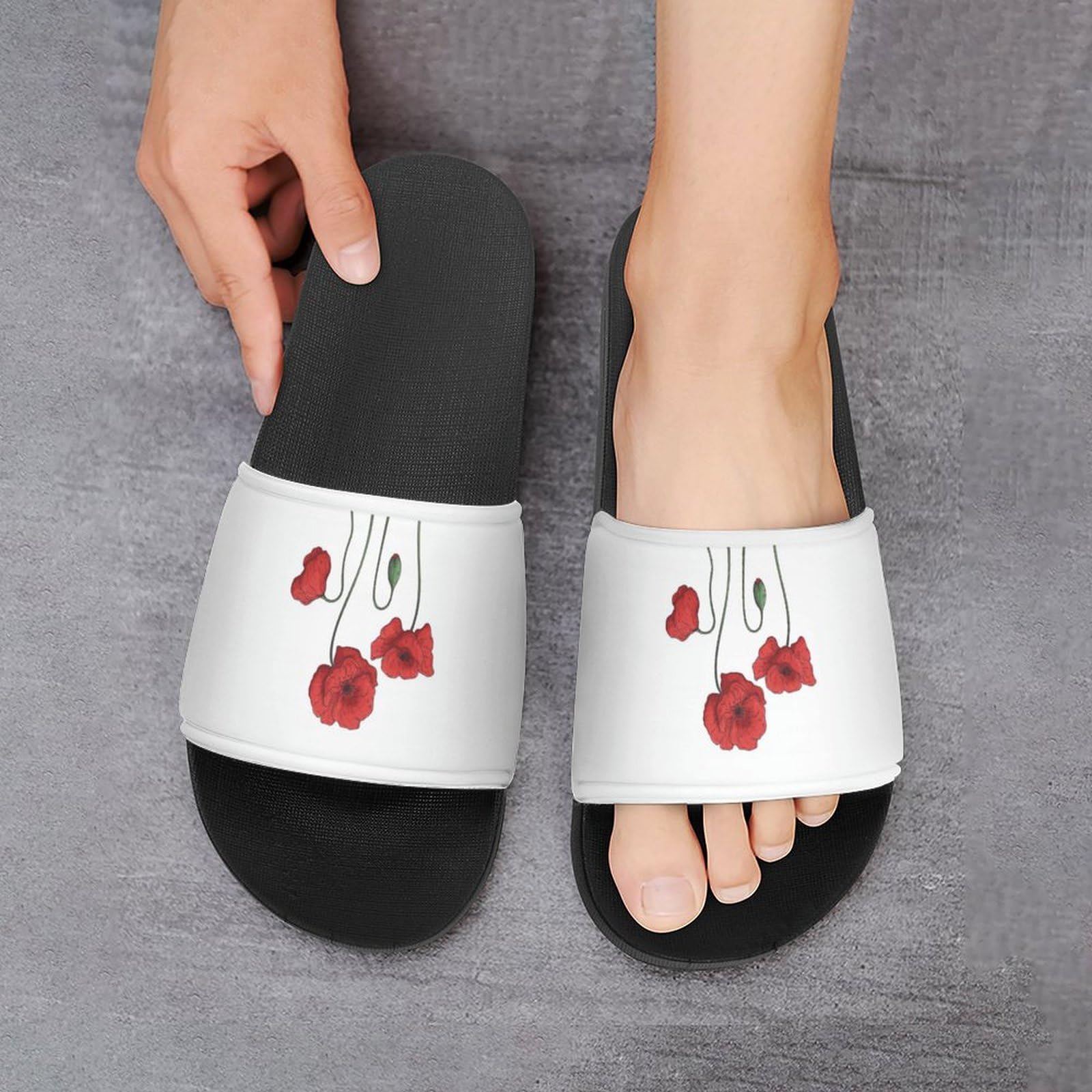 Ciabatte da doccia, con fiori di papavero, per uomo e donna, antiscivolo