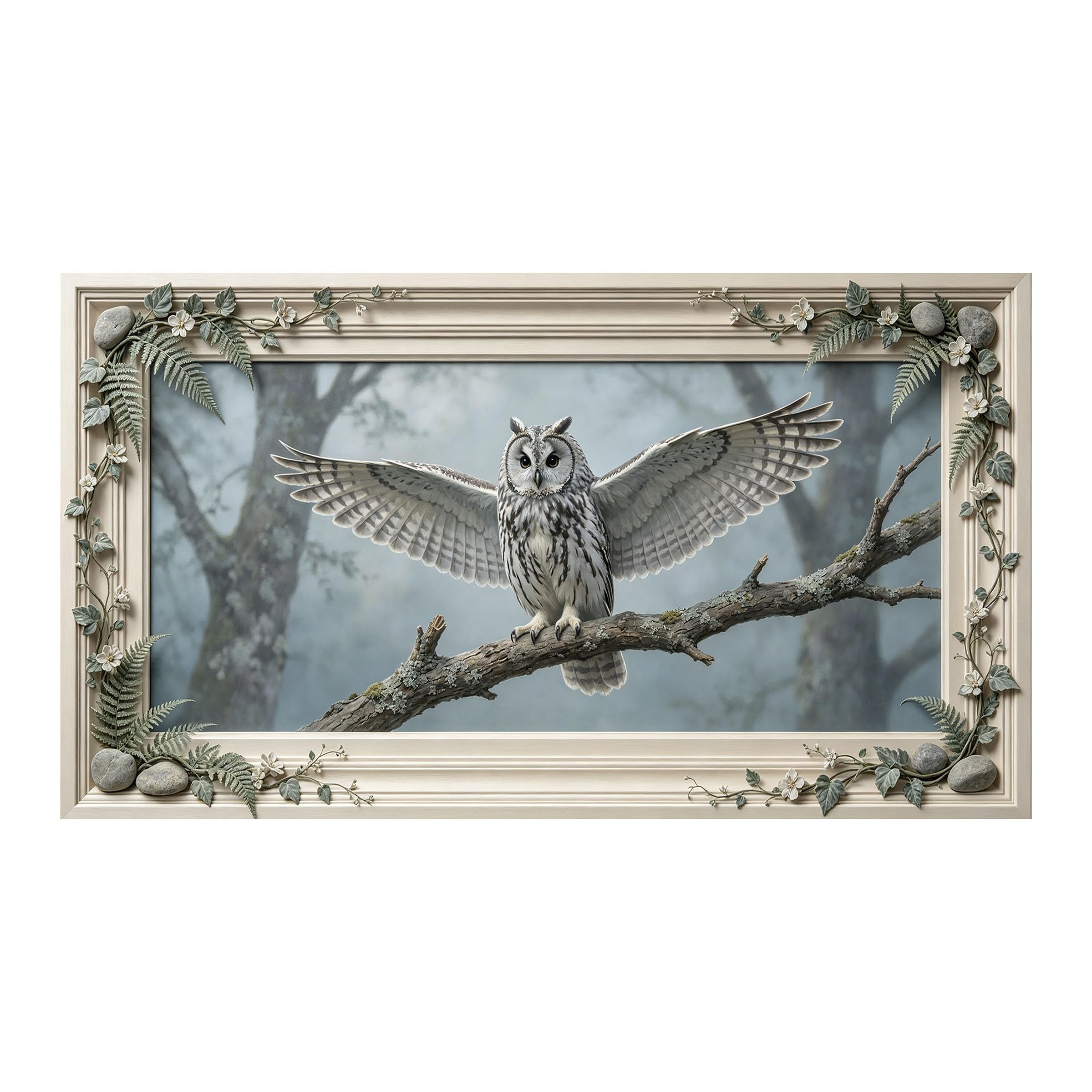 Murasolite 3D 3D Framed Wall Art 50cm×90cm Forest Owl Realistic Oil Painting SelfAdhesive Fabric Mural Wall Decor, Peel and Stick No Damage to Wall for Bedroom Living Room
