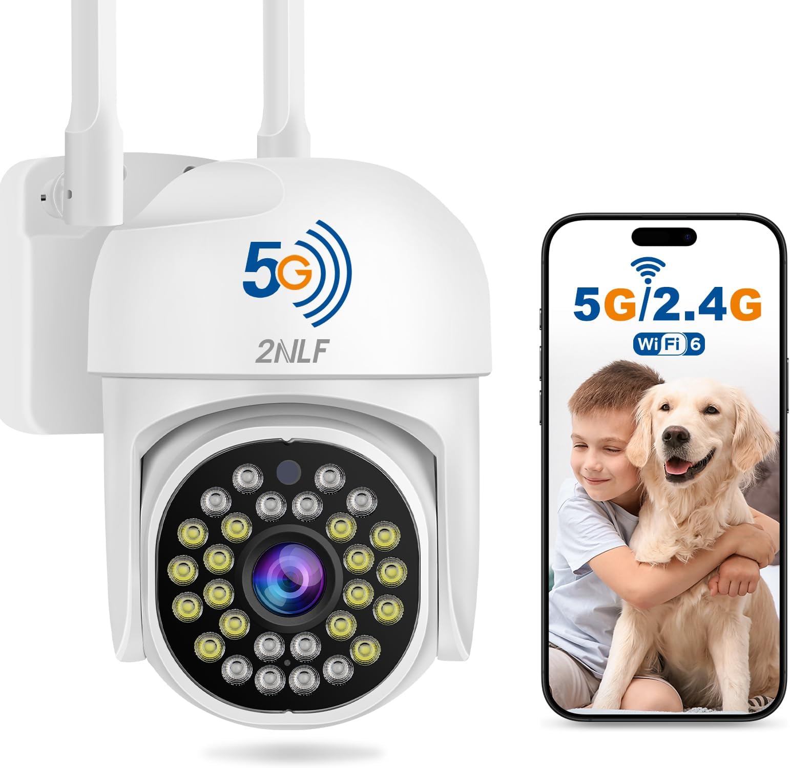 2NLF 1080P HD Outdoor Security Camera Wireless, 5GHz & 2.4GHz Wi-Fi PTZ Security Camera with 360° Vision, Motion Detection, Color Night Vision, Two-Way Audio, SD/Cloud Storage, IP66 Waterproof