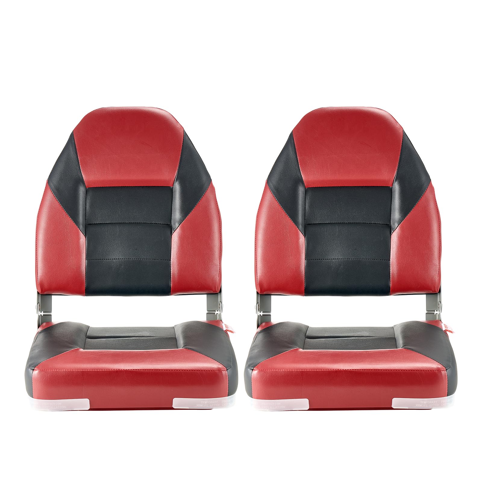 VEVOR Sedile per Barca Yacht Schienale Alto, Sedile Pieghevole per Barca Cuscino in Spugna Ispessita Pelle in PVC Impermeabile, Cerniere in Lega di Alluminio, Sedile per Navi, Nero Rosso 2 Pz