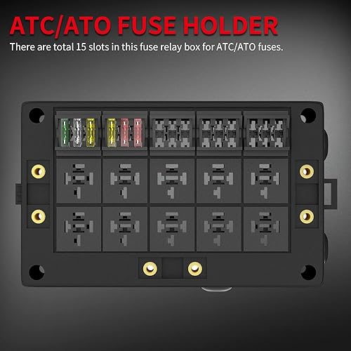 Miniatura 4 de DAIERTEK Caja de relé de fusibles de 12 V, automotriz, 10 ranuras, soporte de relé de 15 ranuras, soporte de fusibles ATCATO, bloque universal de