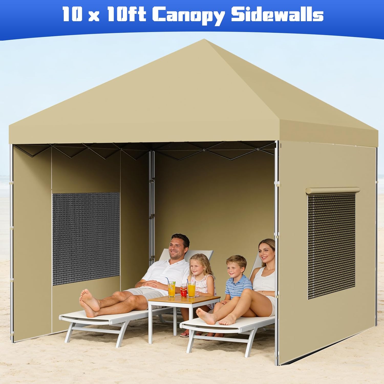 10x10 Canopy Sidewalls, 3Pcs Canopy Sidewalls, UV Protection, Waterproof, Zipper Sidewall for 10x10 Pop Up Canopy Tent, Outdoor Events, Vendor Booths, Canopy Accessories (Khaki, 3 Pcs)