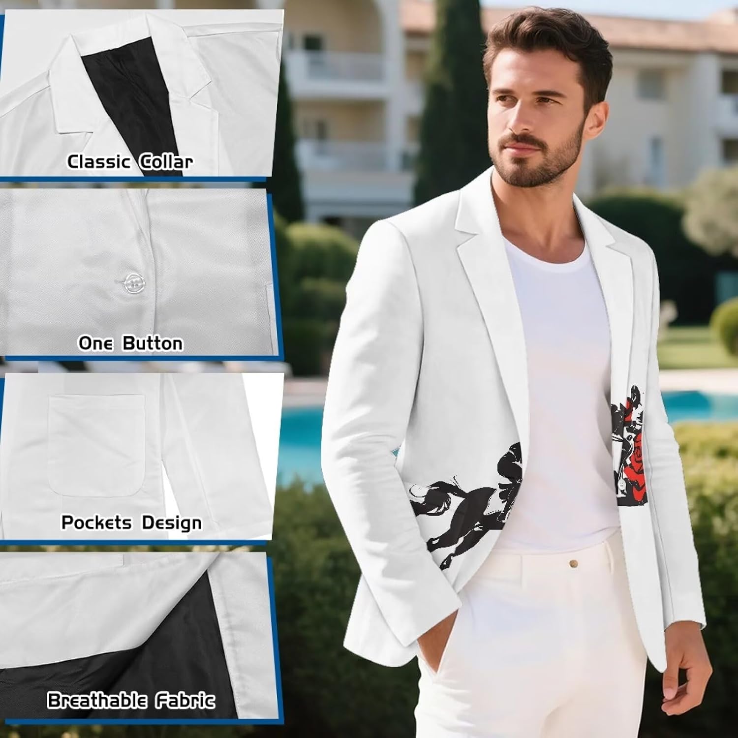 Mens Sports Coat Long Sleeve Slim Fit One Button Lightweight Sports Jacket Summer Breathable Outfit