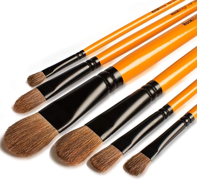 Rock Ninja 6pcs Artist Paint Brush Set, Professional Long Handle Nylon Hair Brushes - Ideal Fine Tip Art Brushes for Acrylic, Watercolor, Oil, Creative Body Paint, Decorating and Gouache Painting
