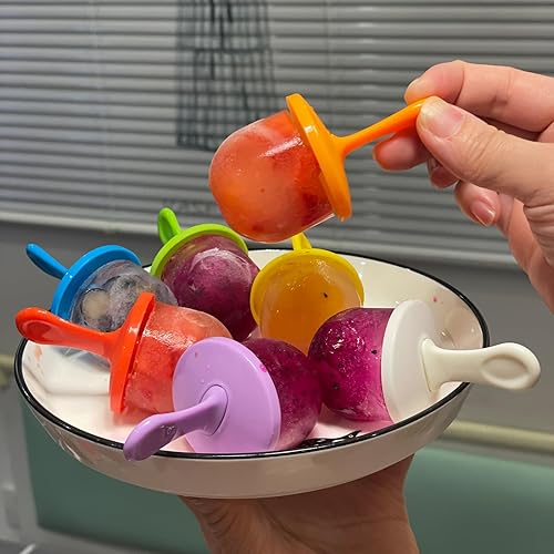 Miniatura 4 de TEIBVG Moldes de silicona para paletas, moldes para paletas de hielo de 7 cavidades, contenedor de almacenamiento de alimentos para bebés con tapa,