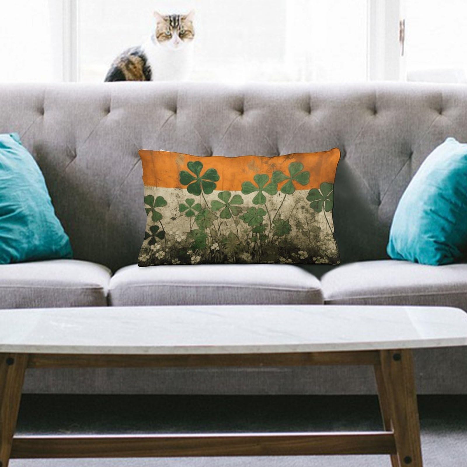 NTVOWPZO Decoration Throw Pillow Covers 8"x12" Pillowcases Covers Clover on Flag Background Soft Pillowcases Modern Farmhouse Home Decor Sofa Cushions Covers for Couch Bed Living Room