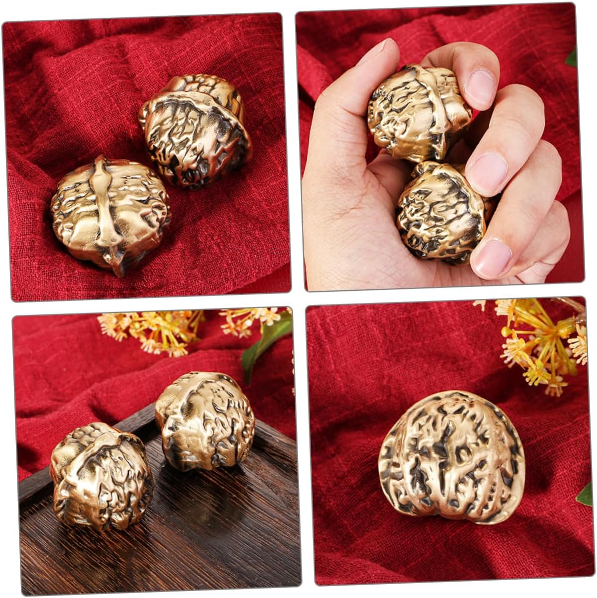 Ipetboom 1Pair Brass Hand Exercise Balls for Seniors Chinese Art Supplies Stylish Walnut Design for Grip Strengthening Portable Massage Fitness Tools for Hand Therapy
