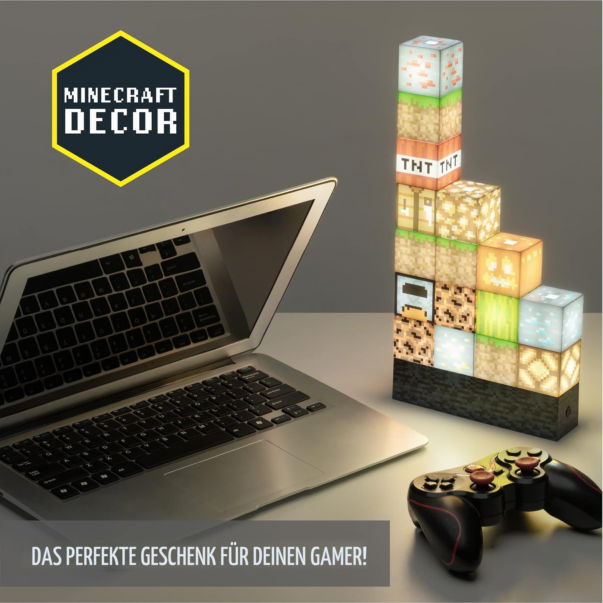 Paladone Minecraft Block Building Light - 16 umlagerbare Lichtblöcke und Grundgesteinsbasis, bauen Sie Ihr eigenes Level
