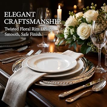 ZENFUN 6 Pack Stainless Steel Plate, Round Dinner Plates, Silver Charger Plates, Flower Spiral Dinner Chargers, Decorative Plates for Table Setting, Wedding, Parties, Outdoor Receptions