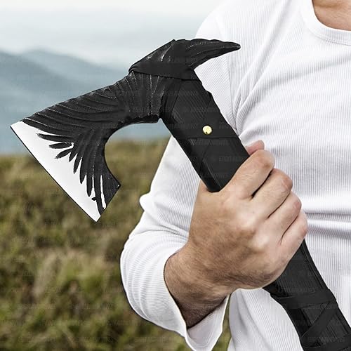 Miniatura 7 de EdgeLandKnives Hacha de Damasco con vaina, hacha de Damasco de 18 pulgadas, cabeza de hacha de acero de Damasco forjada a mano con mango de madera