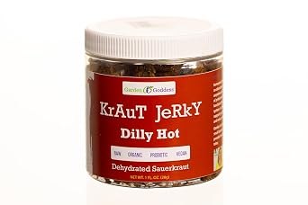 Garden Goddess Ferments Dilly Hot Kraut Jerky - Healthy Vegan Snack, Organic, Probiotic Fermented Food, Gluten Free Plant Based Snacking,
