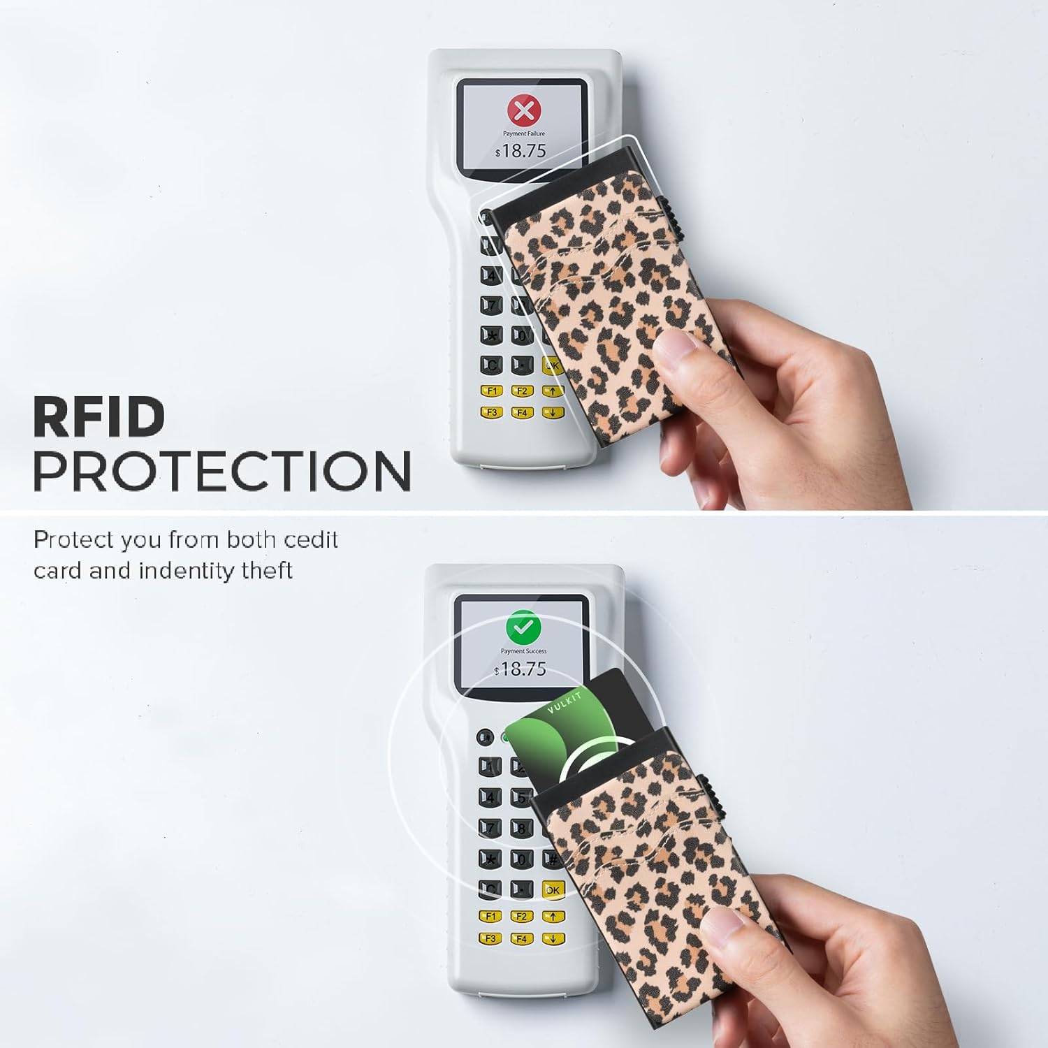 VULKIT Credit Card Holder Minimalist Slim Pop Up Wallet with Leather Slots RFID Blocking for Men and Women Holds 7 Cards and Notes Leopard Chic - Image 5