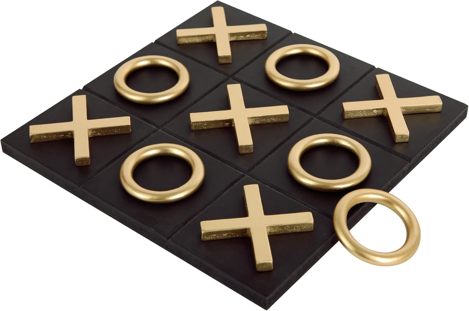 NIKKY HOME 12x12 Inch Tic Tac Toe Wood Game Board Classic Coffee Table Decor Modern Wooden Travel Game for Family, Black & Gold