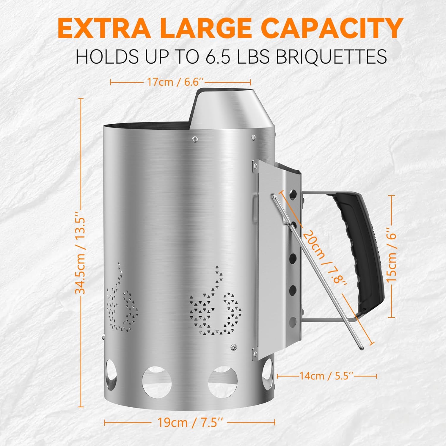 onlyfire Stainless Steel Charcoal Chimney Starter for Charcoal Grill Rapid BBQ Fire Starter Kit with 50PCS Charcoal Starters, BBQ Accessory with Heat Shield & Stay-Cool Handle