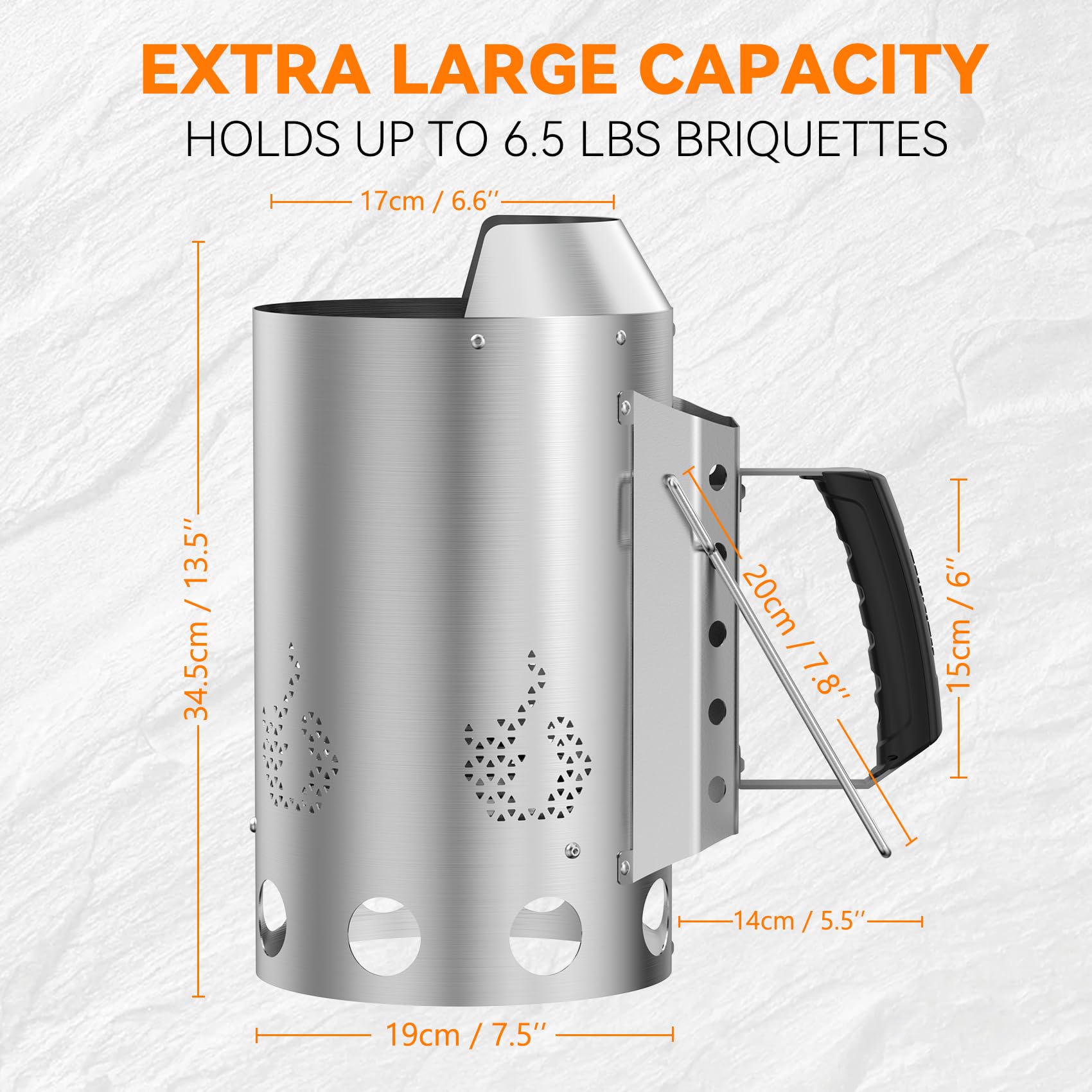 Onlyfire Cheminée d'allumage en Acier Inoxydable Rapidfire Starter BBQ Accessoire pour Barbecues à Charbon Ø 47 cm 32cm Hauteur Remplacement Weber 7416
