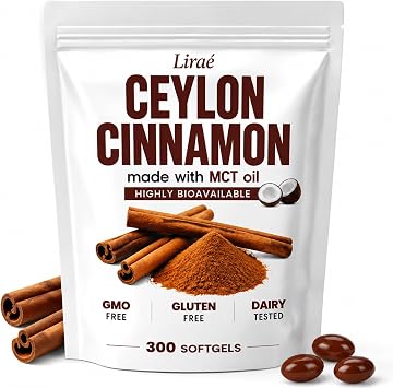 Lirae Ceylon Cinnamon Softgels,300 Softgels Equivalent with Mct Oil,Extra Strength Cinnamon Supplements,Non-GMO, Gluten Free 1