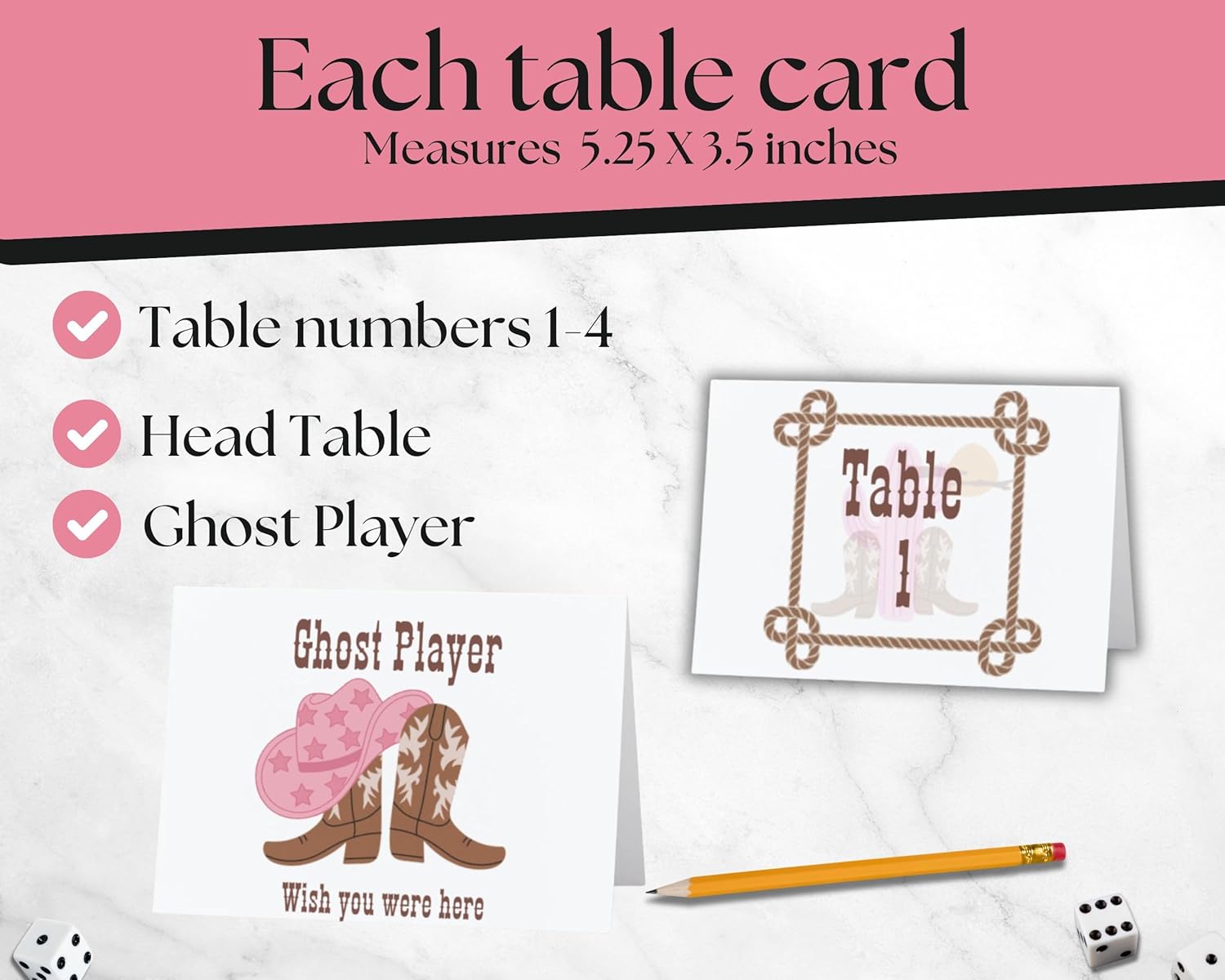 Cowgirl Theme Set for Bunco - Score Sheets, Tally Sheets, Table Cards & Ghost Player - Country Western Bunco Game Night Kit