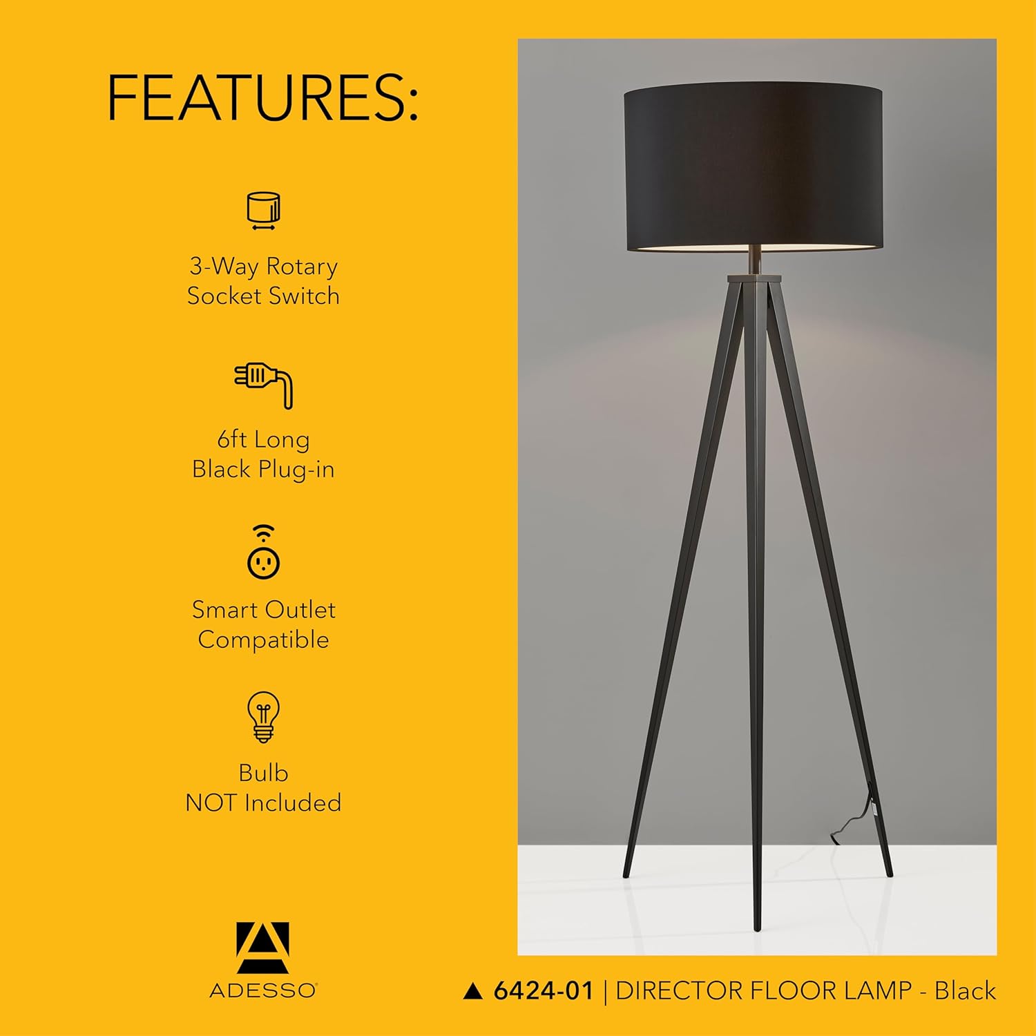 Director Floor Lamp, 48.5"Hx18"W, Black