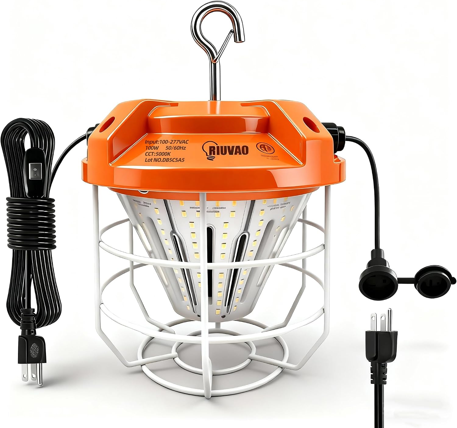 LED Temporary Work Light 100W, 15000Lm, 5000K Daylight White, Portable, Connectable LED Worksite Light with Hook, IP65 Dustproof and Waterproof, Suitable for Wet Locations and Construction Sites