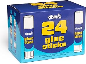 abeec Glue Sticks Bulk Pack – 24 x 10g Paper and Card Glue Sticks for School Supplies and Office Supplies, Clean Twist-Up Adhesive for Crafts and Scrapbooking, Classroom Value Box