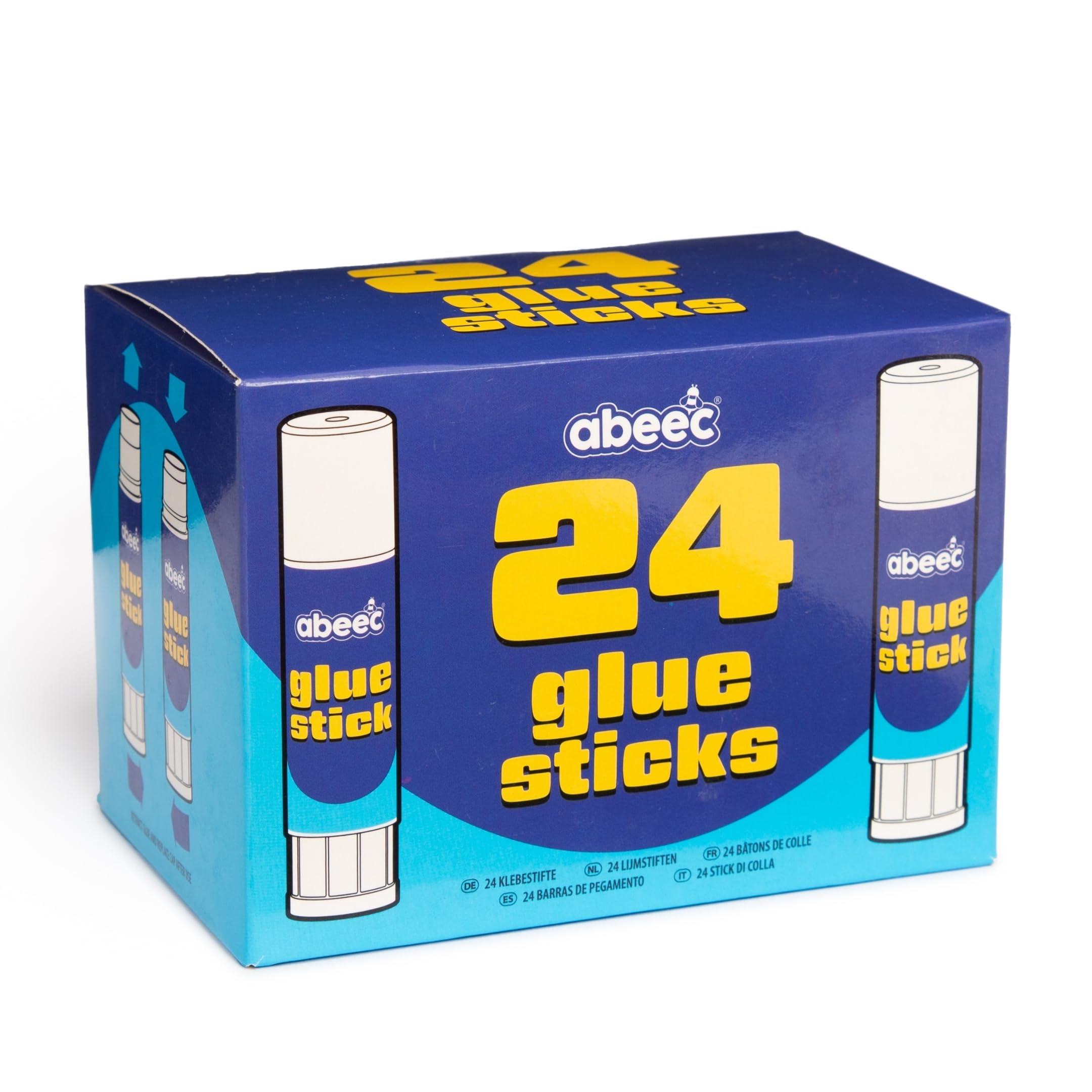 abeec Glue Sticks Bulk Pack – 24 x 10g Paper and Card Glue Sticks for School Supplies and Office Supplies, Clean Twist-Up Adhesive for Crafts and Scrapbooking, Classroom Value Box