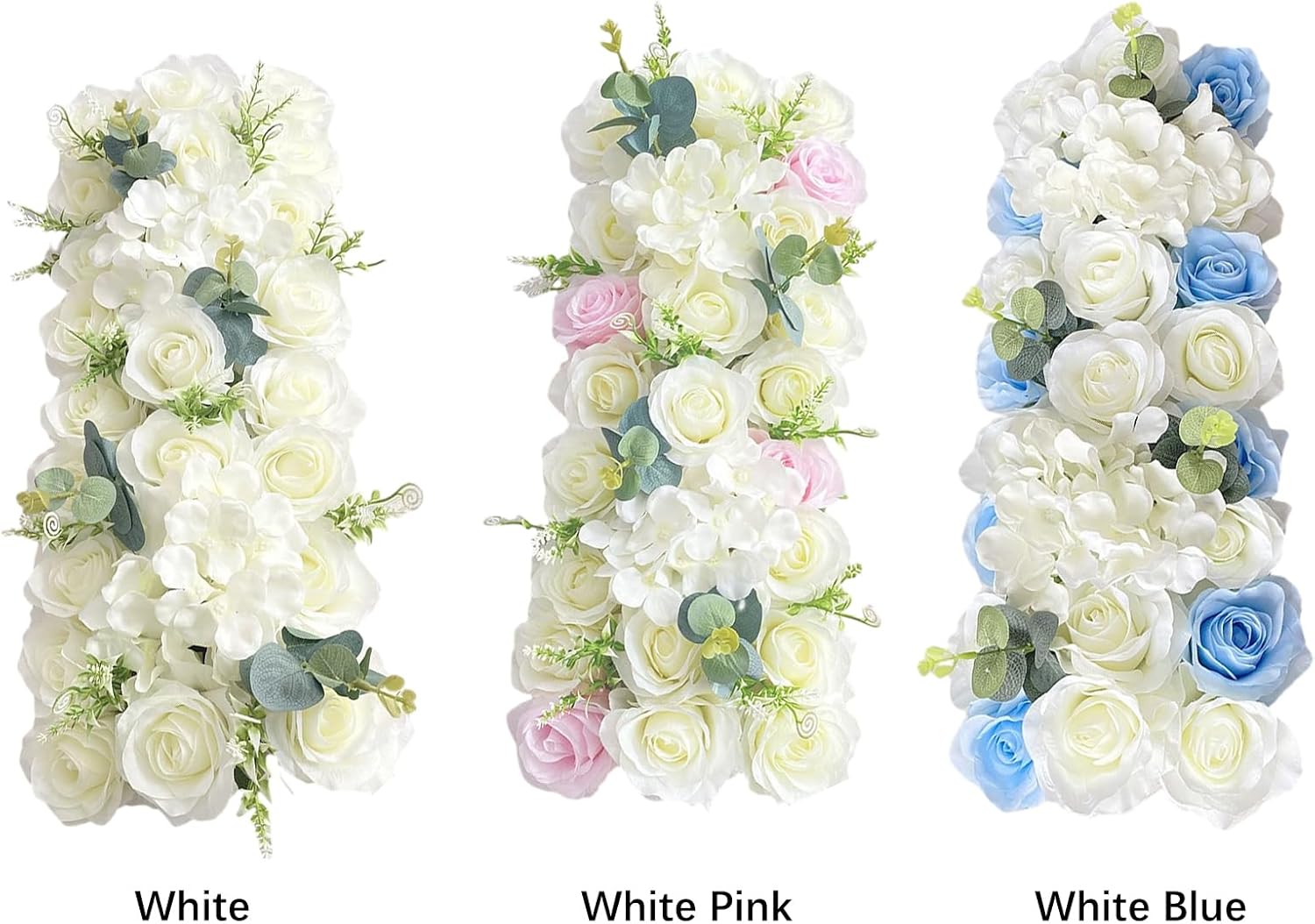 20in Wedding Arch Flowers Row, Silk Rose Hydrangea Floral Arrangement Artificial Peony Panel Table Centerpiece Wedding Ceremony Flower Wall Backdrop Decor, 1pcs (2pcs-White)