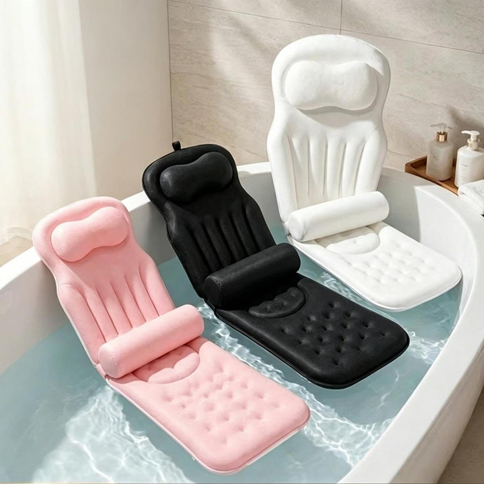 Cuscino Vasca da Bagno Cuscino Corpo Intero per Vasca Cuscino Confortevole da Bagno Supporto Schiena Testa Ventose Salde Tessuto Rete Traspirante Anti, Bianco