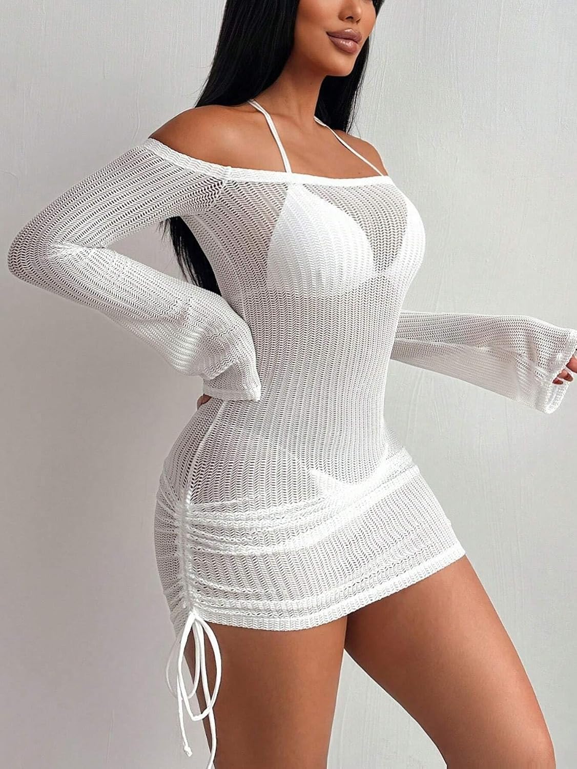 Women Solid Long Sleeve Cover Up Summer cover ups for swimwear