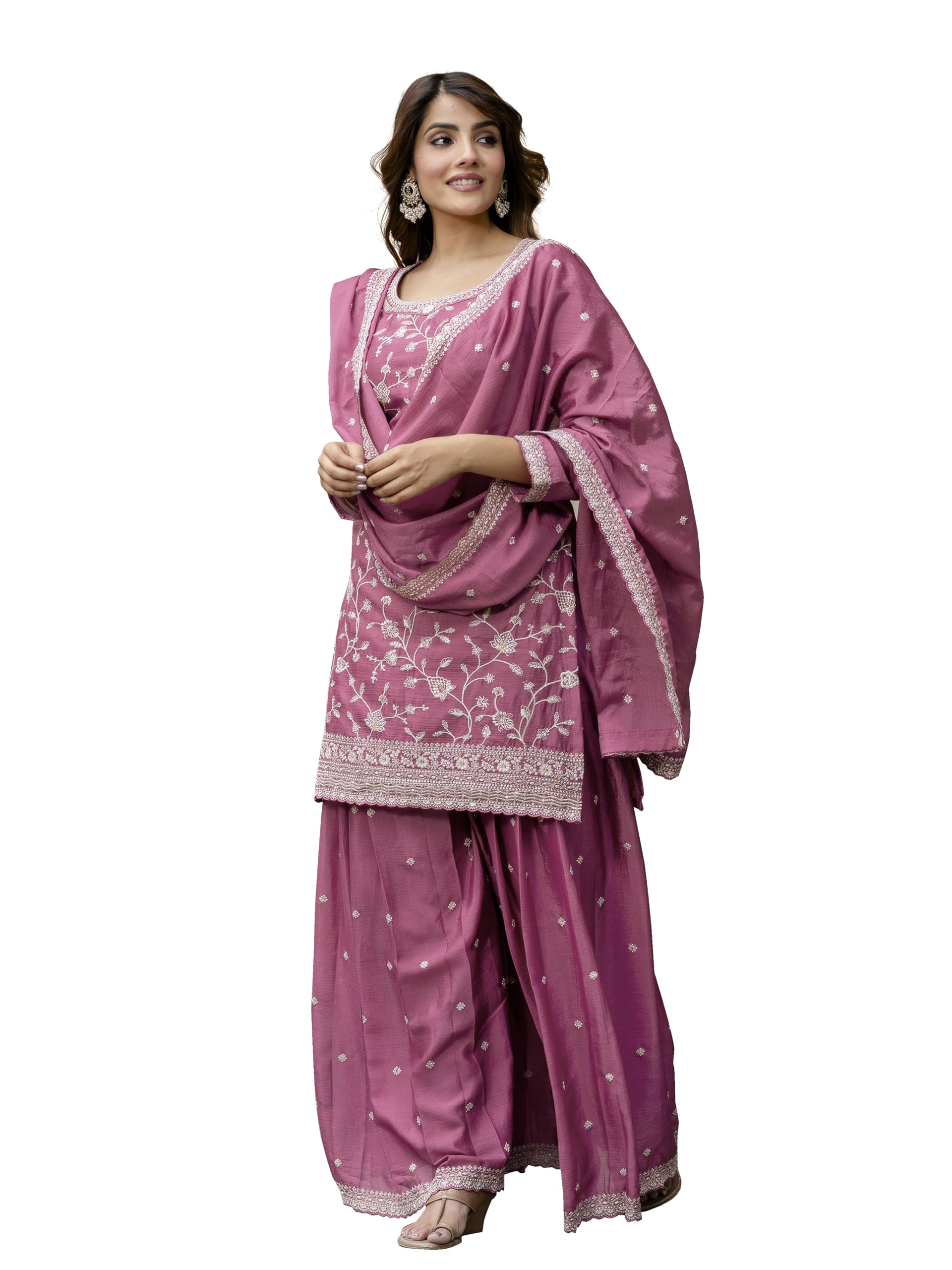 trendmalls Women's Art Silk Sequins Embroidery Salwar Suit Set Kurta Palazzo with Dupatta For Women-picture-18