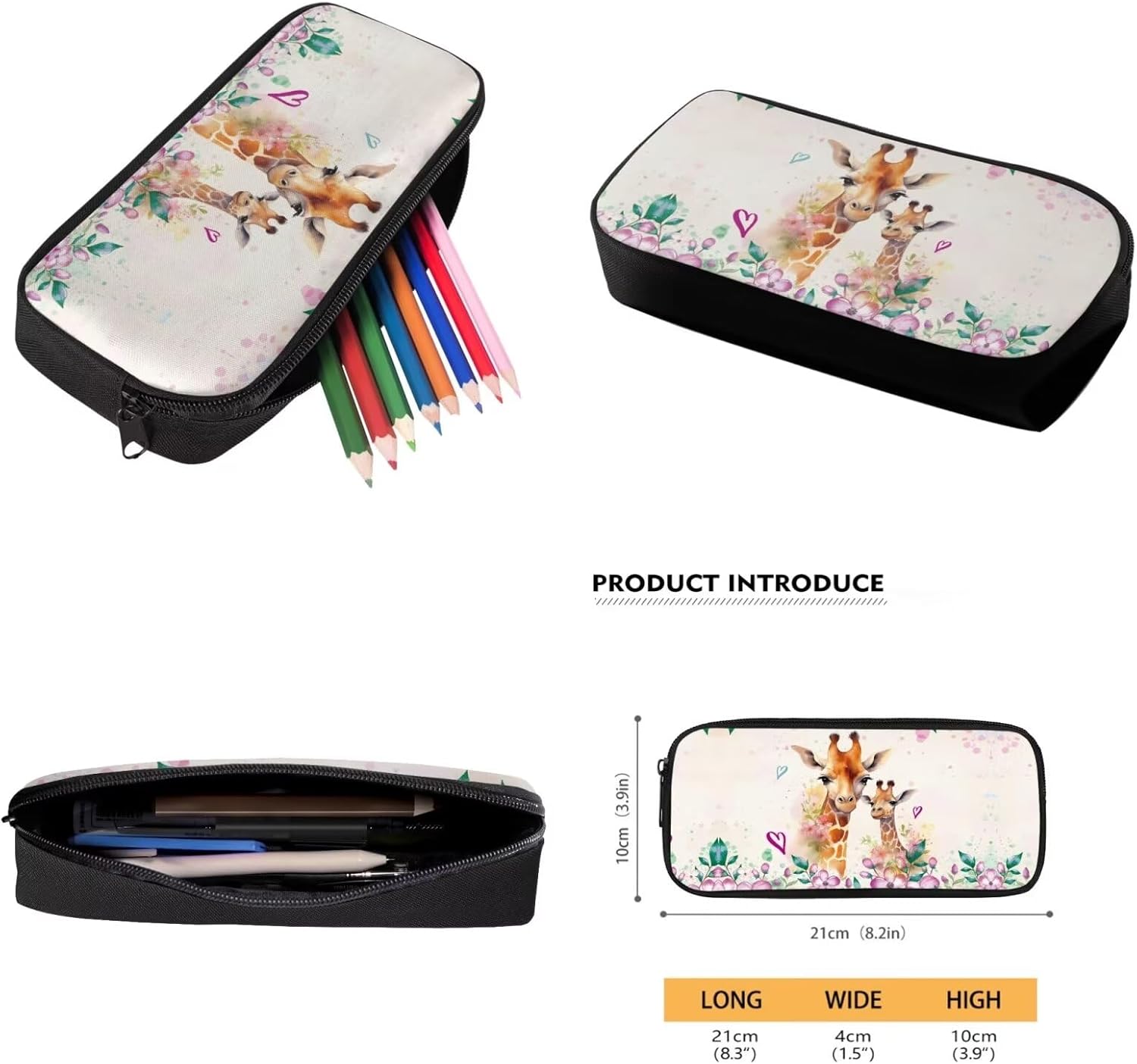 Suobstales Giraffe Flower Print 3 Pack Backpack School Bag and Lunch Box Set with Pencil Case for Middle School Teenage Heavy Duty Schoolbag Back Packs Travel Laptop Bags Daypack for Girls Kids