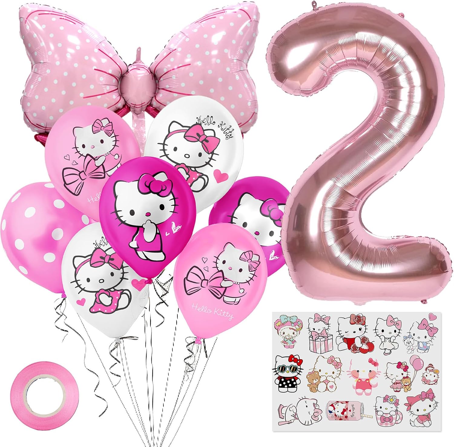 Cute Cartoon Birthday Decoration Party Supplies, Including Pink Thematic Numbers 6 Foil Balloons, Cute Latex Balloons, Cartoon Sticker