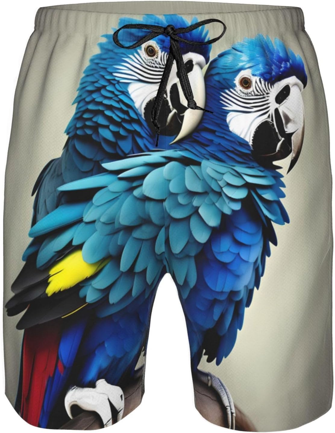 Blue Parrot Hugging Print Men's Quick-Drying Shorts Casual Beach Pants Stretch Waist Shorts and Pockets