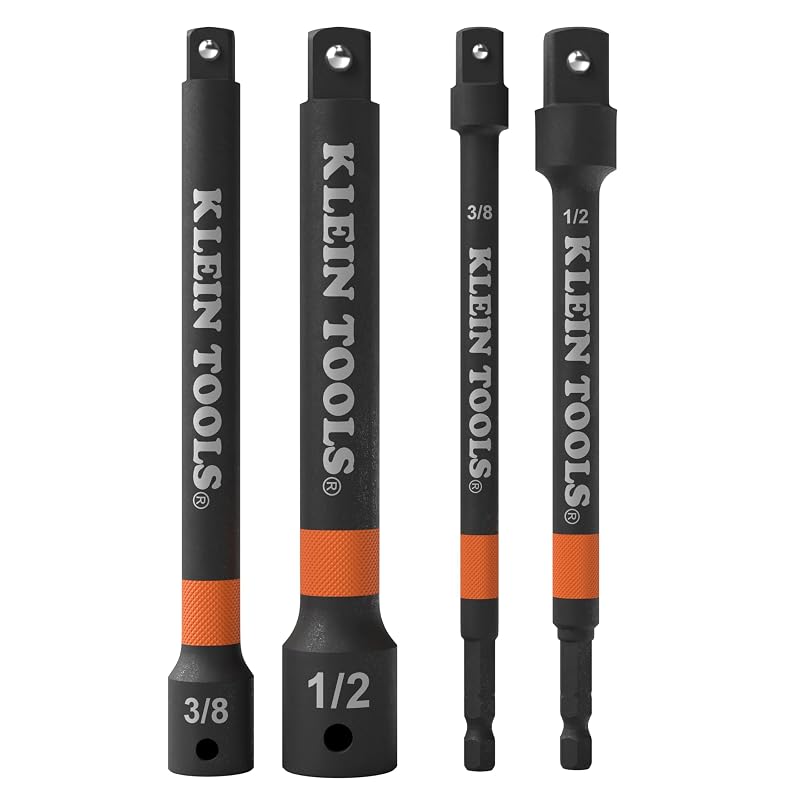 Jogo de Extensões para Soquete de Impacto KLEIN TOOLS 65038A, Hastes de 15,2 cm com Encaixes de 9,5 mm e 12,7 mm, 4 Peças