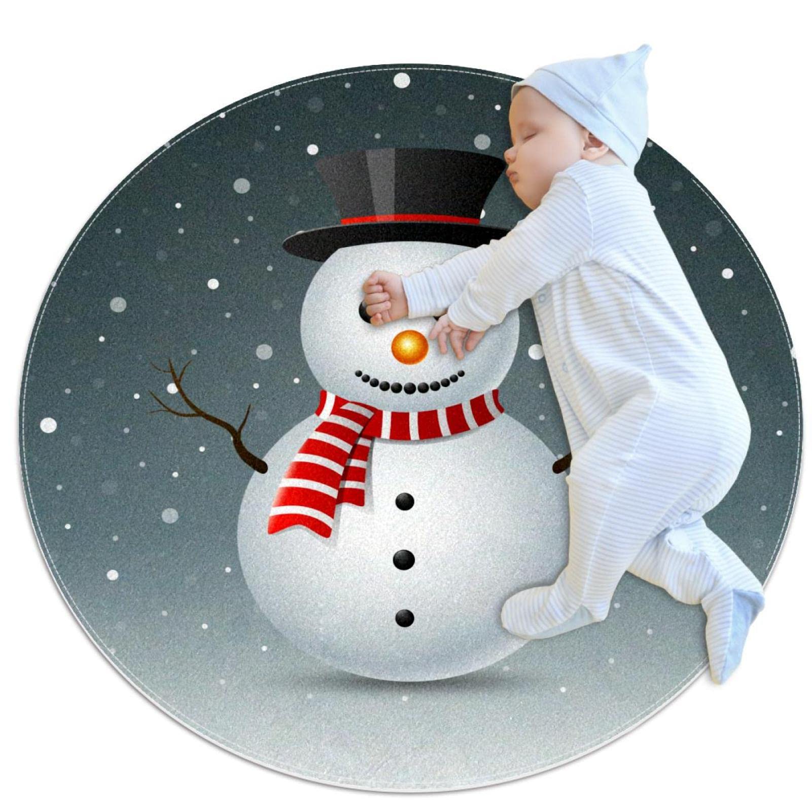 Tapis ronds Noël Bonhomme de Neige doux antidérapant salon chambre 100cm