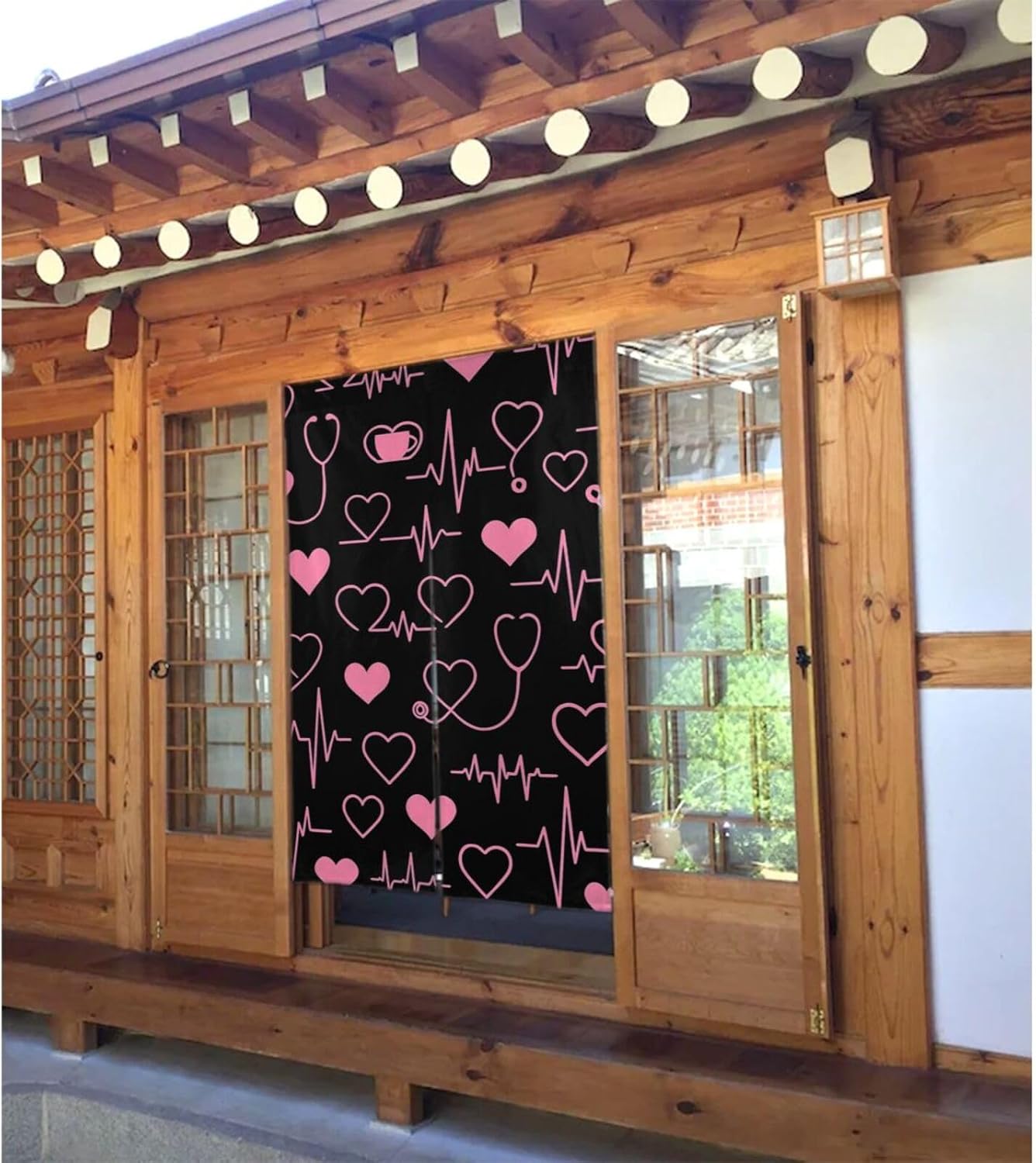 Medical Heartbeat Pattern 34x56in Split Door Curtain, Dual Panel Door Curtain for Home Doorways