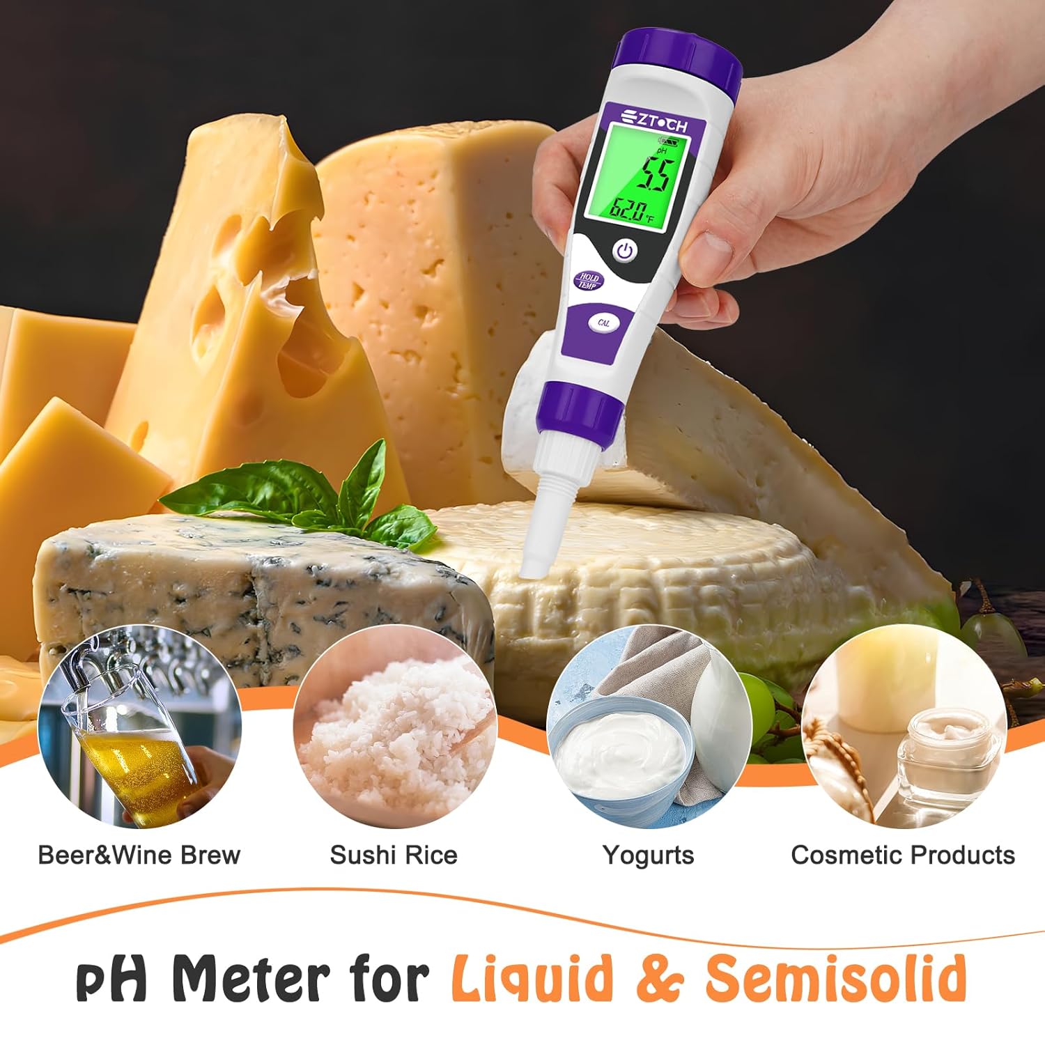 Food pH Meter, Digital pH Meter for Food Fermentation Canning Cooking, Smart Sourdough pH Tester for Bread Cheese Sauces, Measure pH in Water, Brewing, Meat, Sausages, Pickles, Sushi Rice