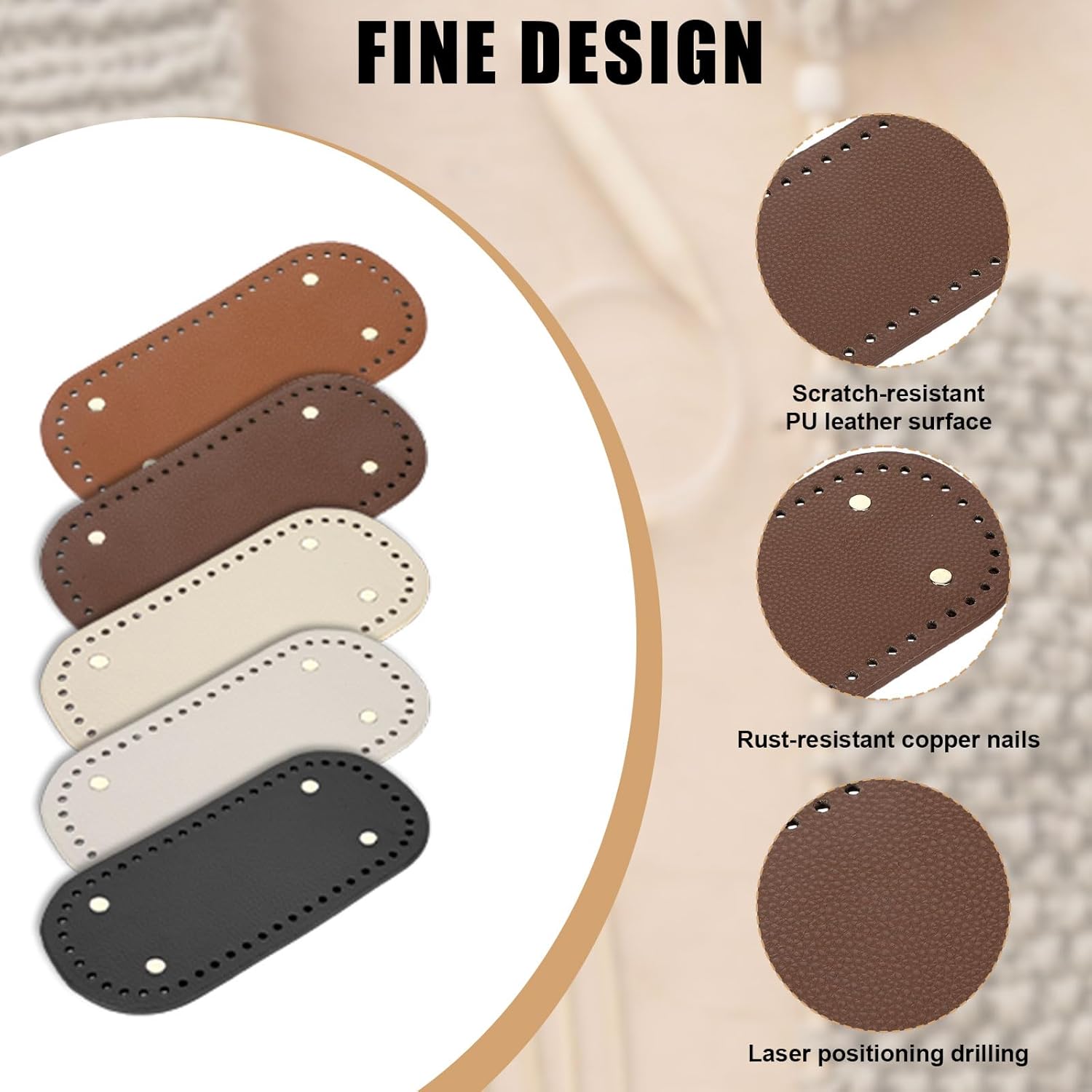 5pcs 3.9 x 11.8 Inch Long Oval Purse Bottoms for Crochet Bags, 5 Colors Pu Crochet Bag Bottom, with Hole Base Shaping Pads, for DIY Making, Purse, Wallets, Tote, Handbag, Craft Making - Image 5