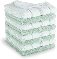 KitchenAid Albany 8-Pack Dishcloths Pistachio/White 12x12 - Highly Absorbent Cotton Kitchen Cleaning Towels
