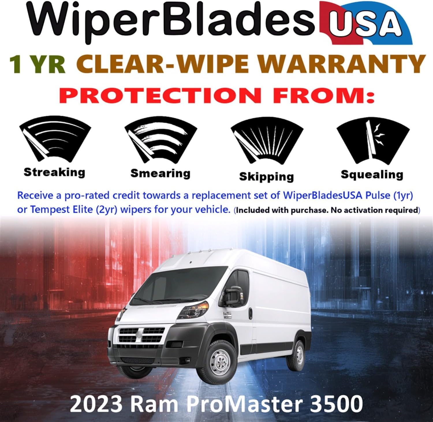 Wiper Blades for 2023 Ram ProMaster 3500 Wipers w/1yr Warranty (Set of 2)