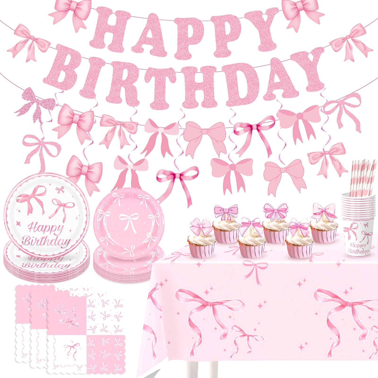 Pink Bow Birthday Decorations, Birthday Party Decorations — image 1