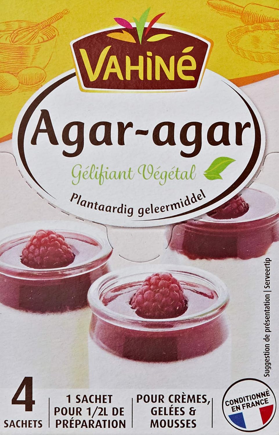 VAHINE - Agar-Agar Gélifiant Végétal 2g (4 sachets) pour Desserts Gourmands et Options Véganes