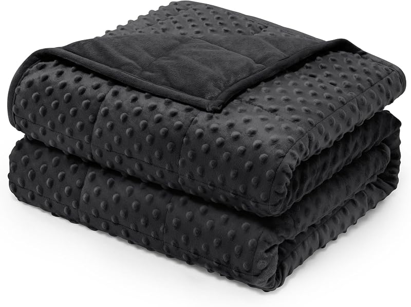 Weighted Blanket 15 lbs for Adults, Queen Size 60"x80" Black | Minky Dot, Soft Heavy Throw Blanket for Stress Relief, Better Sleep, Machine Washable, Breathable, Glass Beads