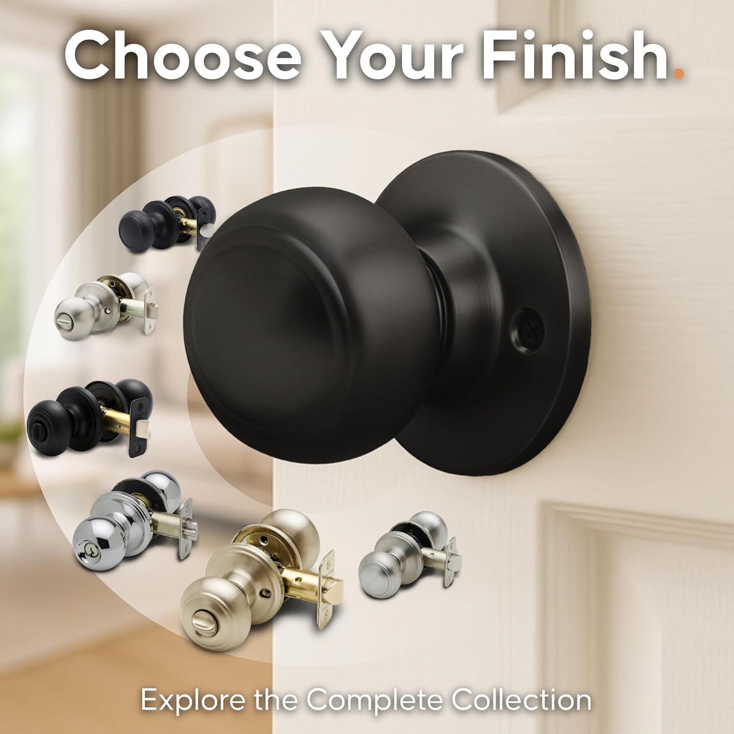 Copper Creek Colonial Passage Interior Door Knob – ANSI Grade-3 Certified, Modern Heavy Duty Handle, Easy Install and Reversible for Bedroom, Bathroom and Closets – Matte Black (3 Pack)